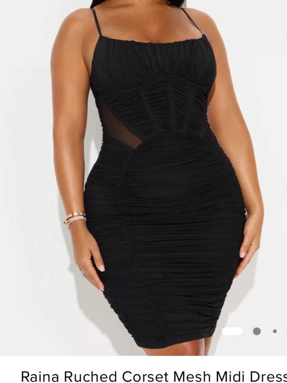 Fashion Nova Black Ruched Corset Mesh Midi